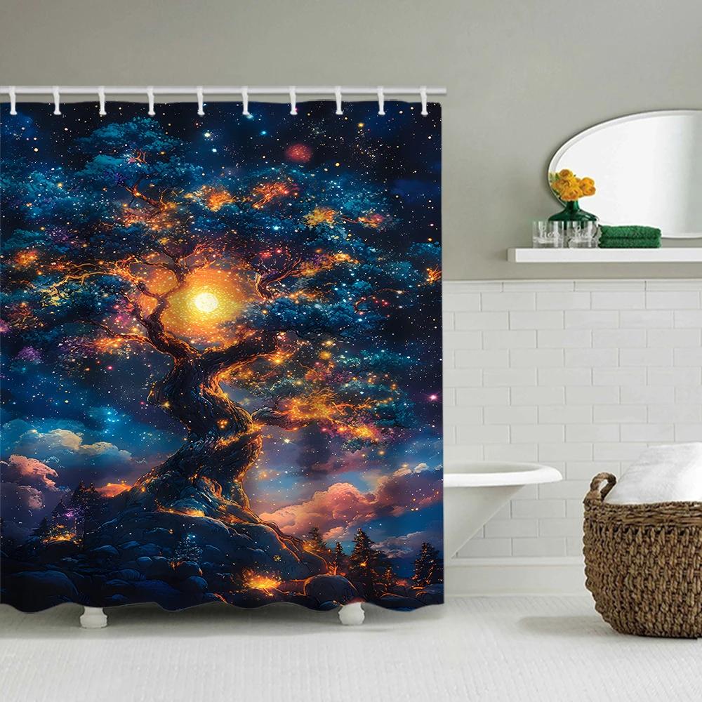

Starry Sky Tree Shower Curtains, 12 70.8X70.8 Inch Hooks W60H190(CM)-1 Pcs