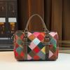 Textured Cowhide Handbag Contrasting Colors Casual Versatile Shoulder Messenger Boston Bag Travel Large-Capacity Bag
