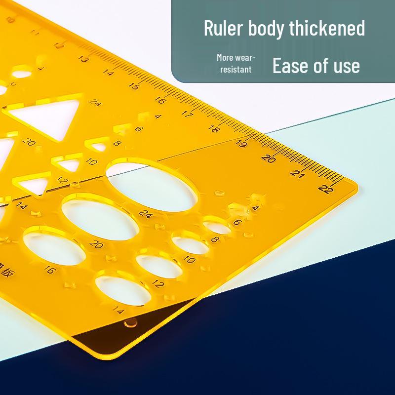Multifunctional Drafting Ruler with Round, Square, Ellipse, and Polygon Templates for Students
