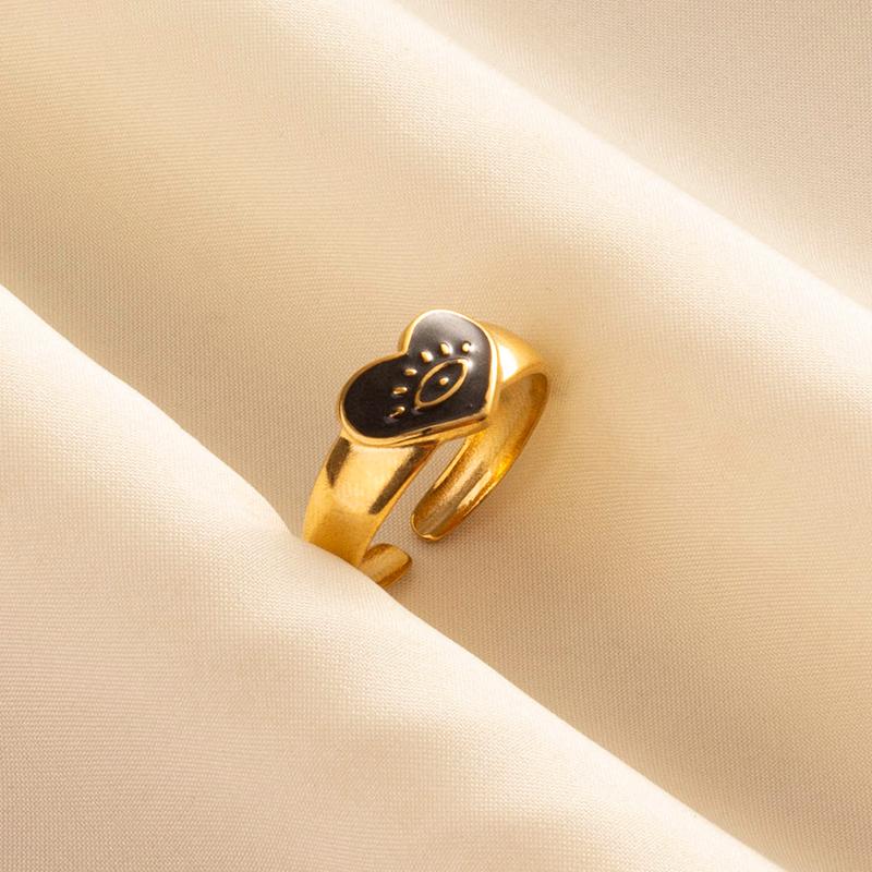 Balck Enamel Gold Plated Heart Fire Evil Eye Stainless Steel Ring Vintage Finger Jewelry Sun Moon Star Rings For Women Men Bague