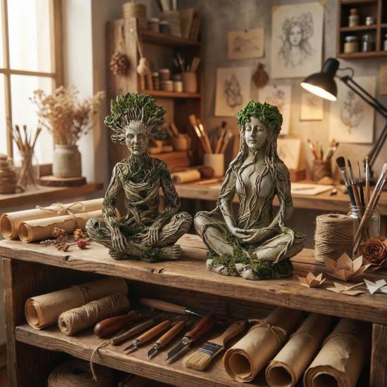 Tree Woman Figurine Resin Meditating Yoga Zen Pose Statue Tree of Life Mystical Creature Decorative Ornament for Home Living Room Bedroom Office