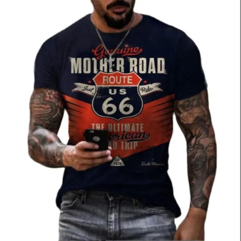 Vintage Men's T-shirts 3D Retro Print Short Sleeve Letter Tops Fashion Oil T Shirt For Mens Motorcycle T-shirts Oversized Tees