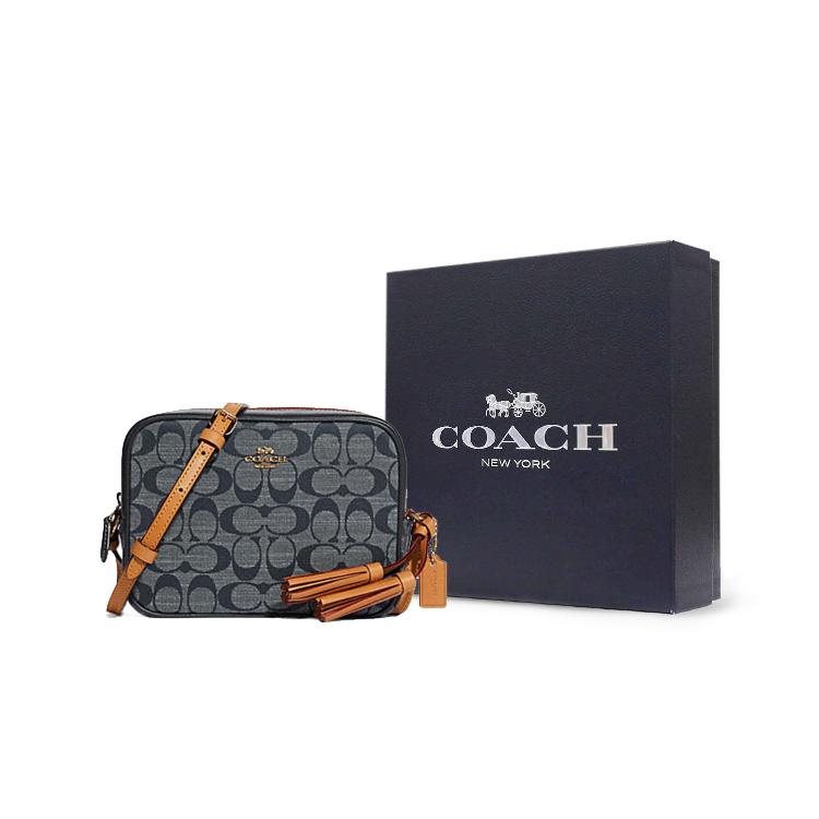 New COACH Camera Leather Camera Bags Shoulder Bag Crossbody Bag Small Size Women's Tannin Denim Blue C8666-IMDEI