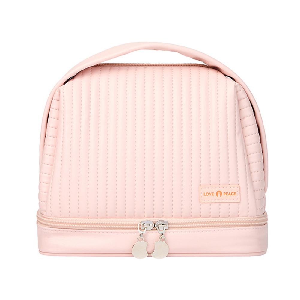 PU Makeup Brushes Pouch Dry Wet Separation Double-layer Toast Cake Shape Storage Bag Waterproof Large-capacity for Business Trip