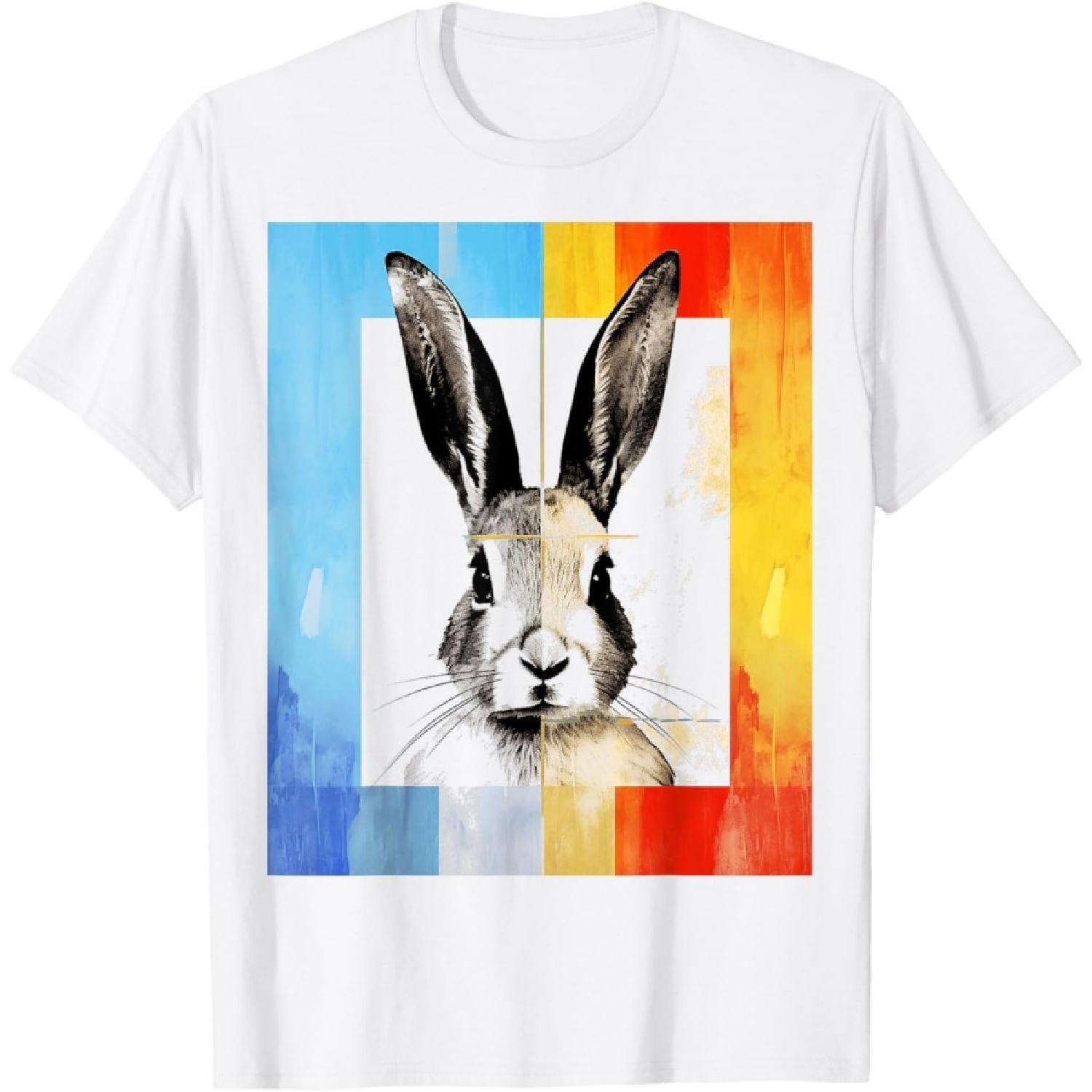 Rabbit Colorful Animal Drawing Art Geometric Motif Rabbit T-Shirt S