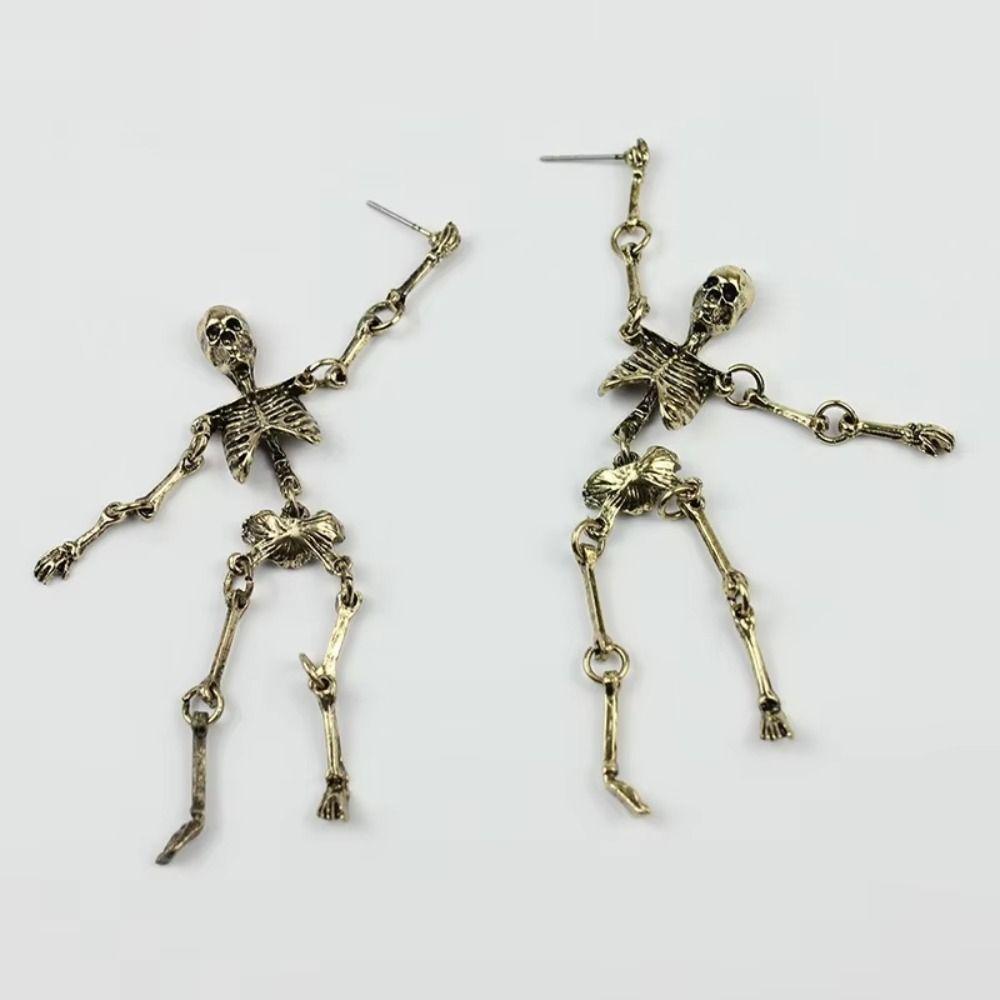 2 Pairs Pierced Halloween Skull Earrings Skull Shape Skeleton Drop Earrings For Women