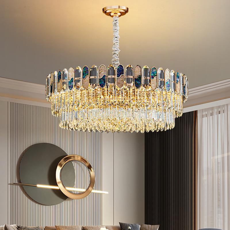 Luxury Crystal Chandelier Ceiling Light for Living, Dining, and Bedroom - High-End Colorful Shell Design