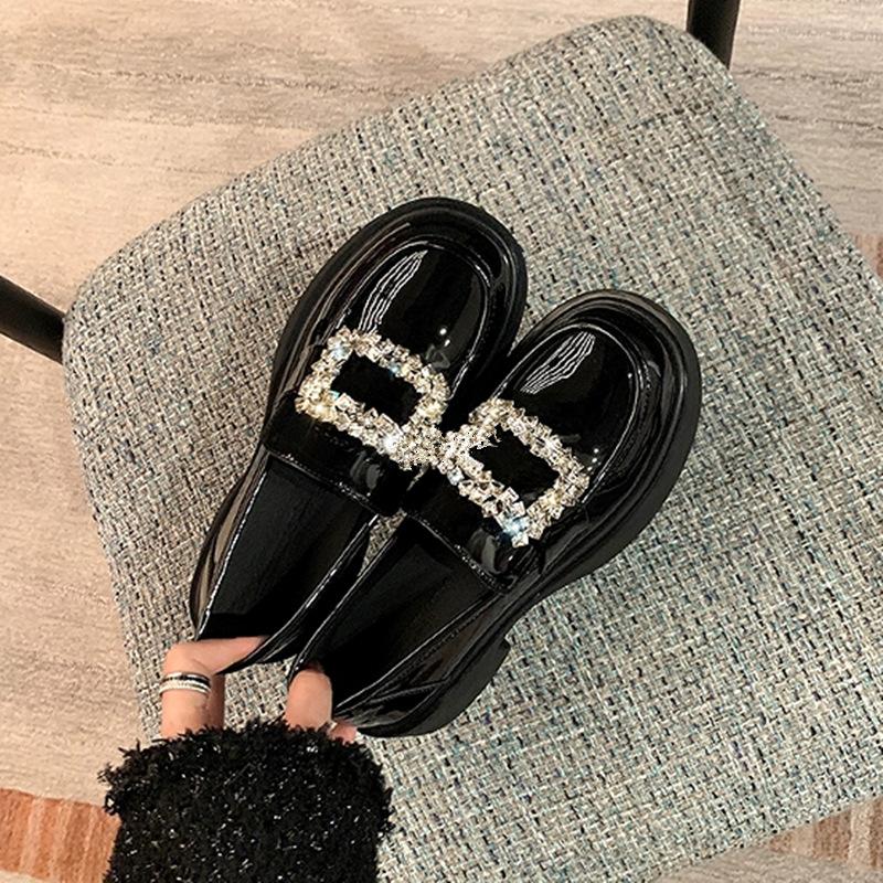 Fashion Luxury Crystal Buckle Loafers Woman Patent Leather Oxfords Traf Thicken Soled Platform Flats Ladies Lolita Shoes Boat Mocasines