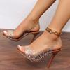 Sandali da Donna con Tacco Alto e Strass, Punta Aperta, Punta Appuntita, Bocca di Pesce con Cristallo, Scarpe alla Moda, Taglia Grande, Transfrontaliero