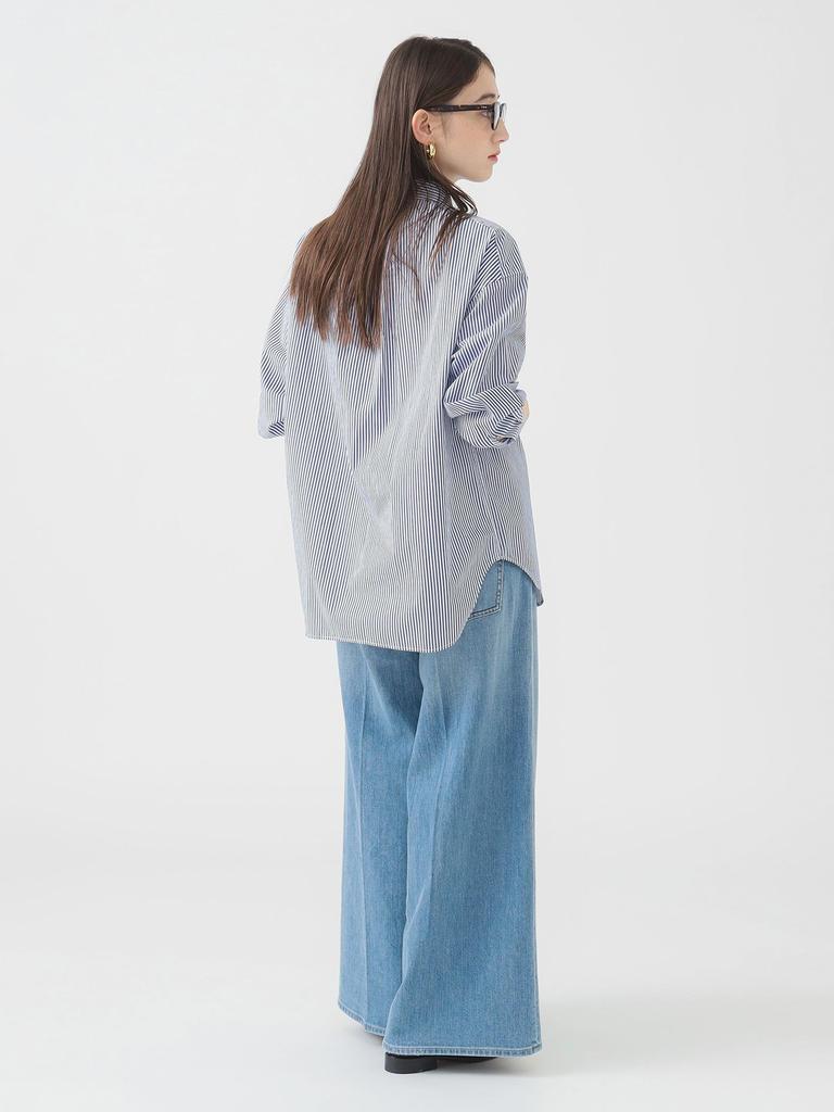 B:MING LIFE STORE by BEAMS Oversized Shirt, Women's, Navy Stripe, One Size