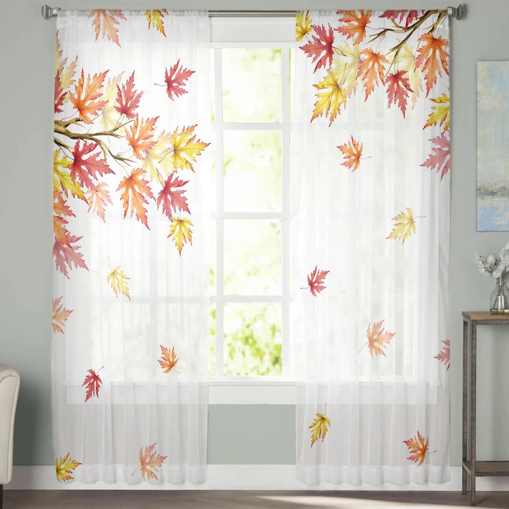 Thanksgiving Autumn Leaves Maple Leaves Voile Sheer Curtains for Living Room Kitchen Bedroom Home Decor