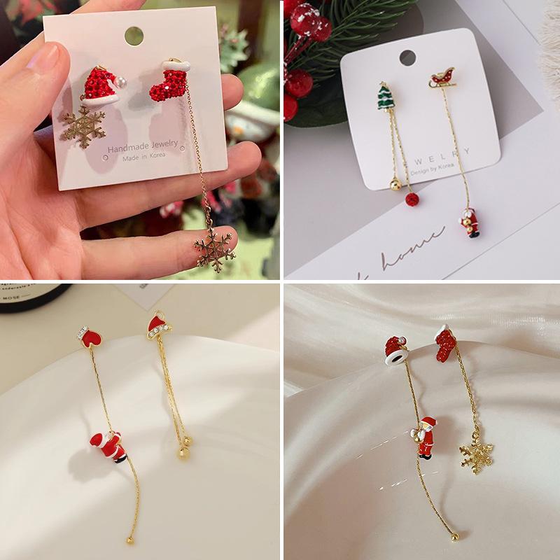 Fashion Christmas Tree Climb Santa Claus Earrings Snowflake Drop Dangle Tassel Women Christmas Jewellery Gift