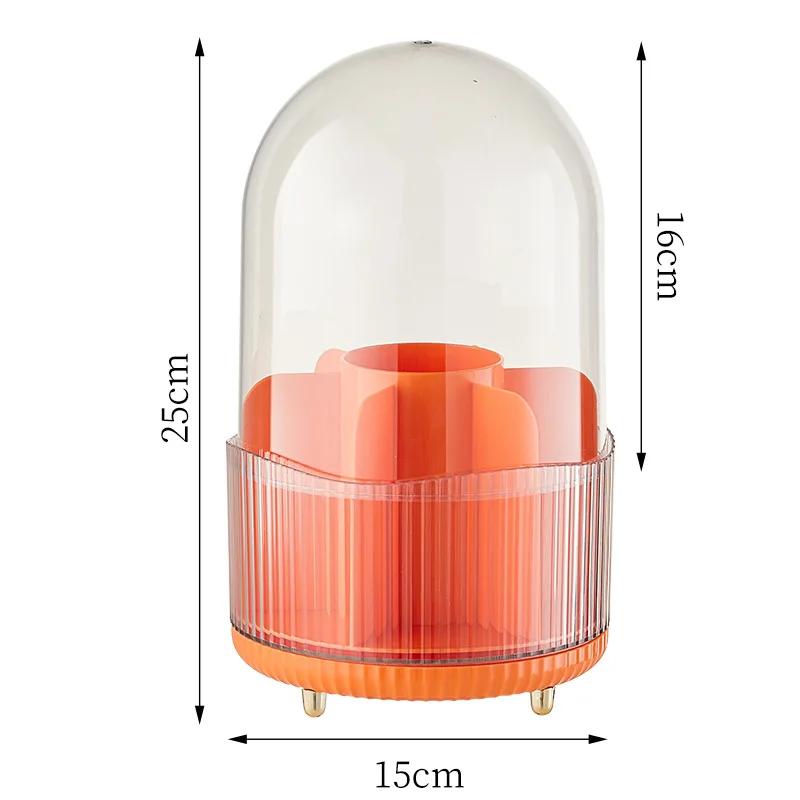 360° Rotating Makeup Brush Holder Desktop Cosmetic Storage Box with Lid Lipstick Eyebrow Pencil Holder Light Luxury Containe