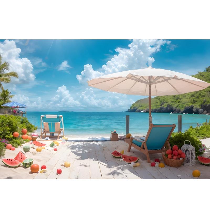 Summer Seaside Party Backdrops For Photography Tent Fruits Beach Palm Trees Holiday Camping Party Background Decor Photo Studio