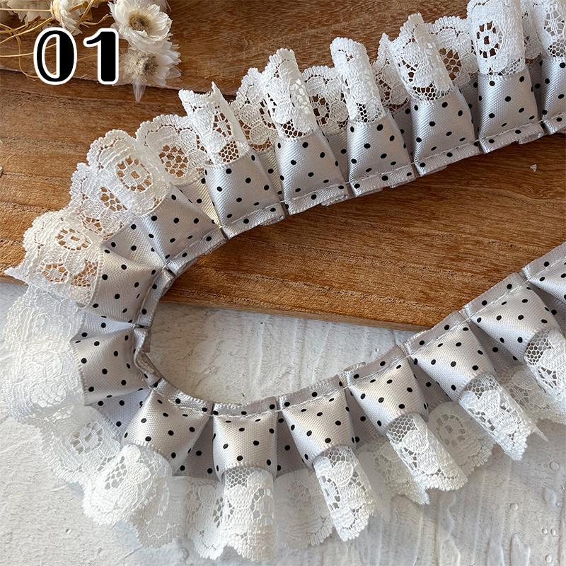

100x3.5cm Polka Dot Pleated Lace Fabric Sewing Accessories for Clothes Collar Hem Clothing Accessories Home Textiles Decoration 100cm
