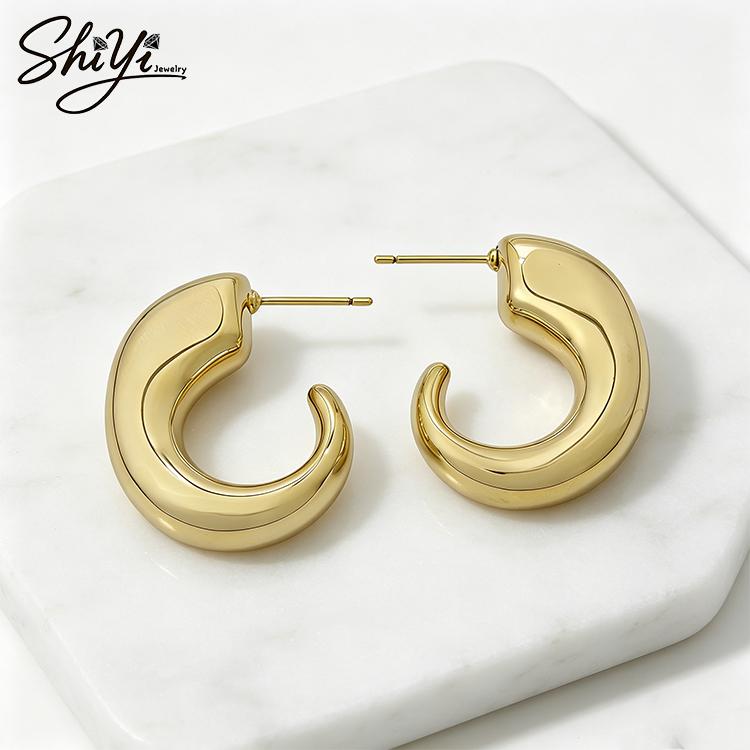 2026 New Fashion Jewelry Anti Tarnish Gold Plated Non Tarnish Copper Earrings Hypoallergenic Bold Chunky Hoop Jewelry