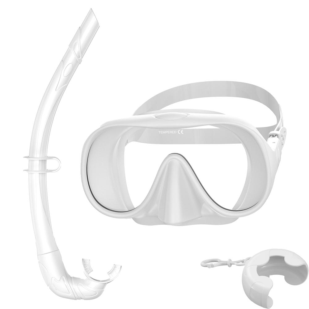 Snorkel Set Adults,Frameless Snorkeling Mask, Ultra Wide View Snorkel Mask Set, Portable Diving Snorkeling Set белый