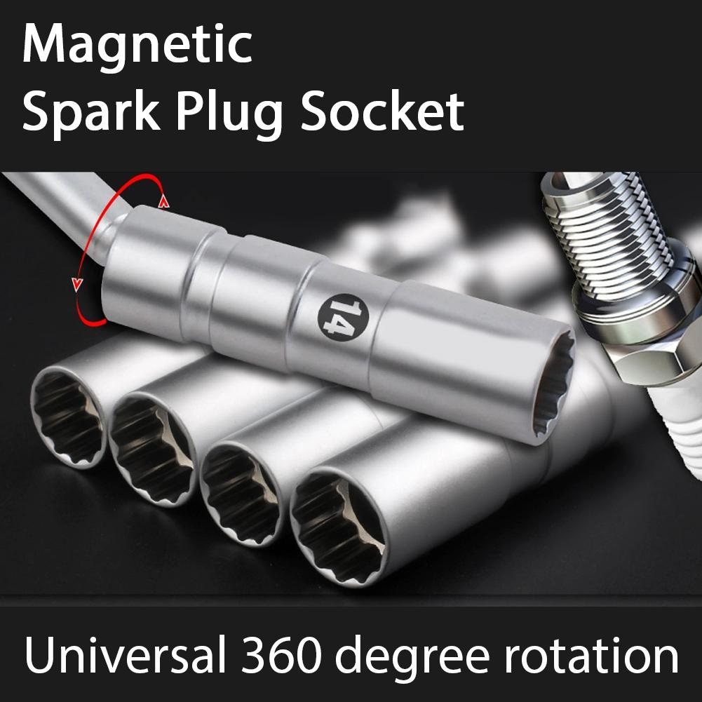 Universal Joint 14mm/16mm Magnetic Spark Plug Socket 3/8" Drive 12 Point Swivel Socket Removal Tool Adapter Spark Plug Wrench