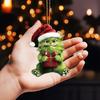 Car Hanging Ornament 2D Acrylic Rearview Mirror Pendant Cute Green Cat Christmas Tree Decorations Unique Car Accessory