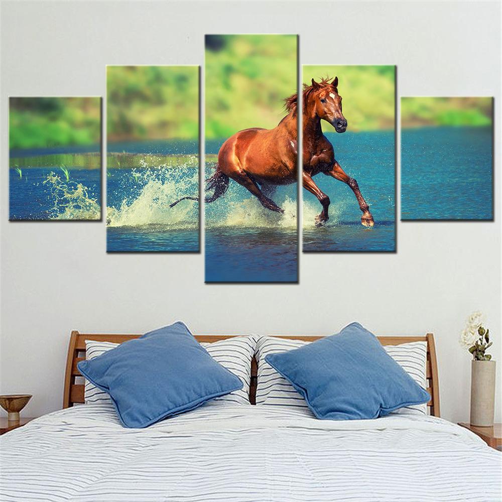 

Brown Horse Running Wall Art Canvas Set Landscape Painting Animal Poster Modular Canvas Pictures for Living Room Decoration 20X35 20X45 20X55cm
