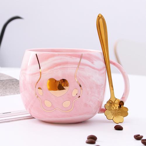 Creative Cute Cat Claw with Cover Spoon 380ml Ceramic Pink Coffee Mug Set Kids Couple Cups Gift Box