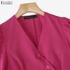 ZANZEA Women Casual V-Neck Loose Long Sleeve Solid Blouse