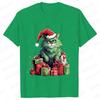 New Year Short Sleeve Tshirt Cute Cat Print Tops Fashion Xmas Unisex Tees Shirt Trend Graphic Christmas Male Oversized Clothing