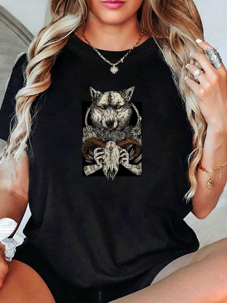 Printed Cotton Tshirt with Animal Patterns 2026 Summer New Style for Both Unisex and Women for Street Casual Wear Short Sleeves