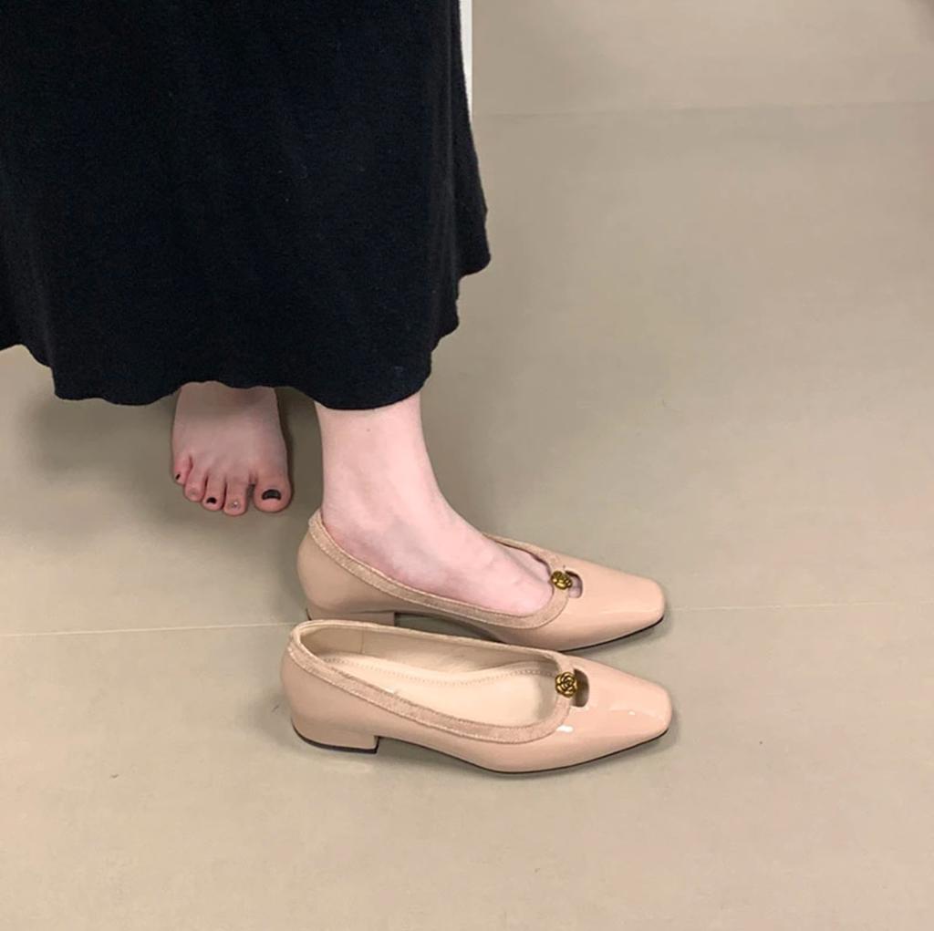 Fashion Women Dress Pumps Leather 2025 New Loafers Square Toe Ballet Shoes Women Mid Heel Fashion Women Office Shoes Zapatos De Mujer