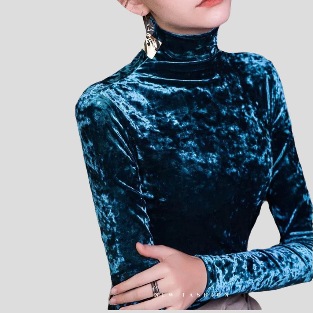 Autumn Winter Women's Velvet Turtleneck Base Shirt Slim Fit Diamond Velvet Long Sleeve T-Shirt Solid Color Stretch Pullover Top