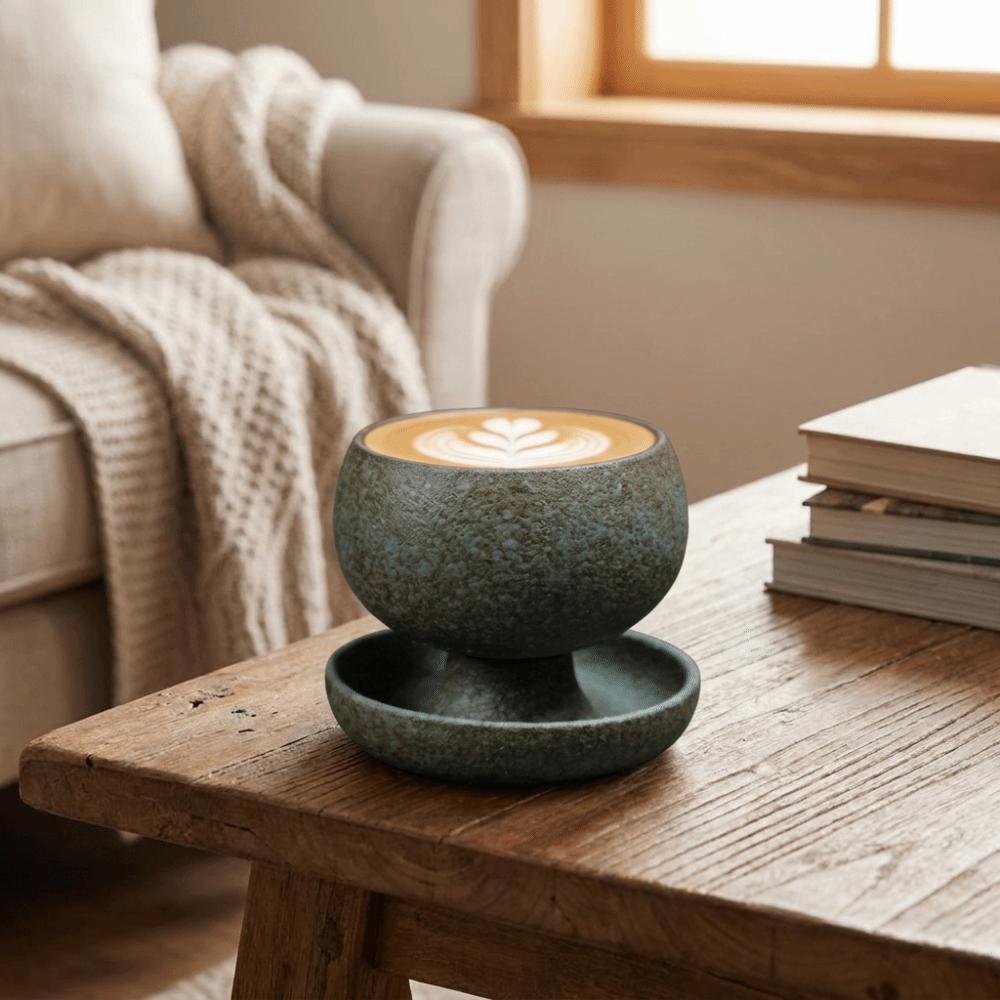 Japanese Style Round Ceramic Coffee Cup Kiln Glaze Handcrafted Rotate Tea Cup 150ML with Saucer Retro Latte Cup Home Use