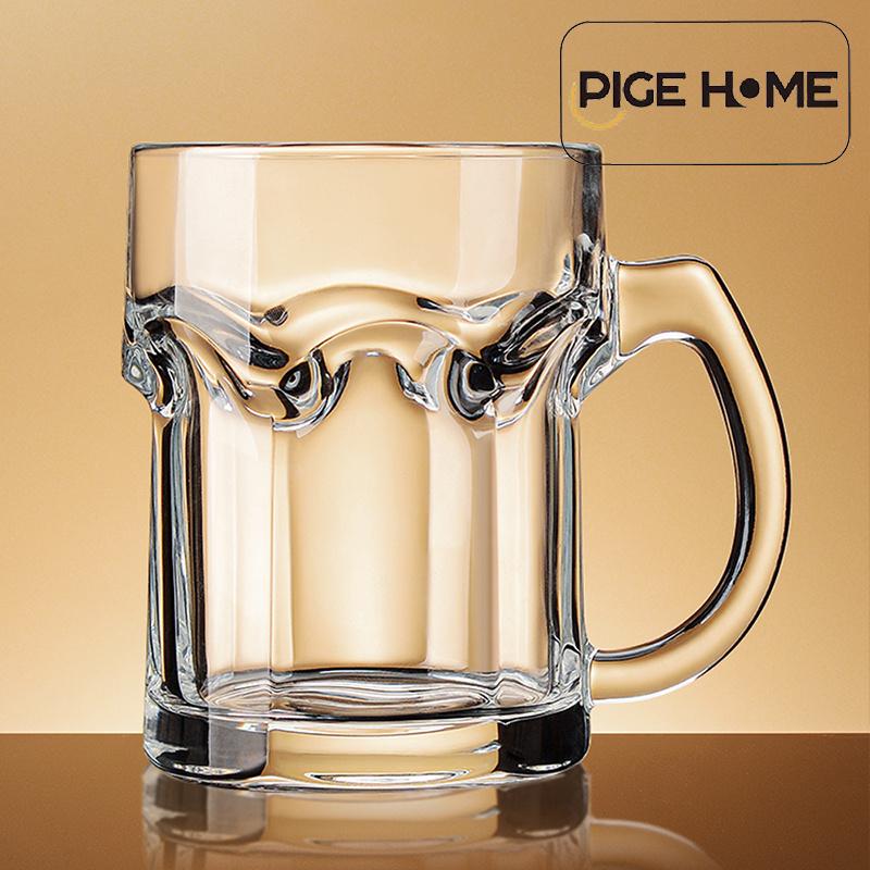 PIGE HOME 500ML Transparent Beer Glass Thickened Cup with Single Handgrip Home Party Drink Freely Wine Glass Whiskey Glasses