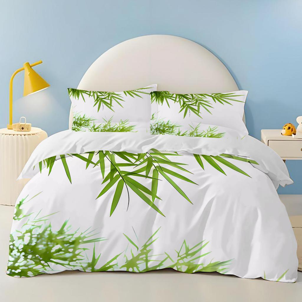 Comforter Green Plants Flamingos Anime Bedding Set Polyester Suitable For Children And Adults 3-Piece Set