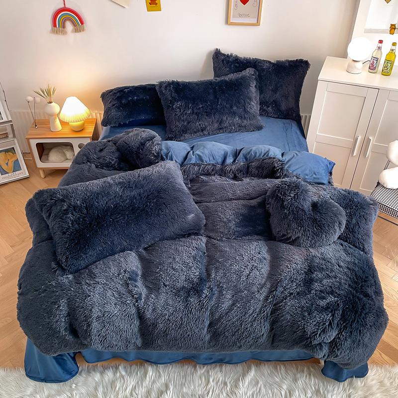 Comforter 3/4Pcs Warm Bedding Set Mink Velvet Shaggy Super Soft Coral Fleece Bed Sheet S