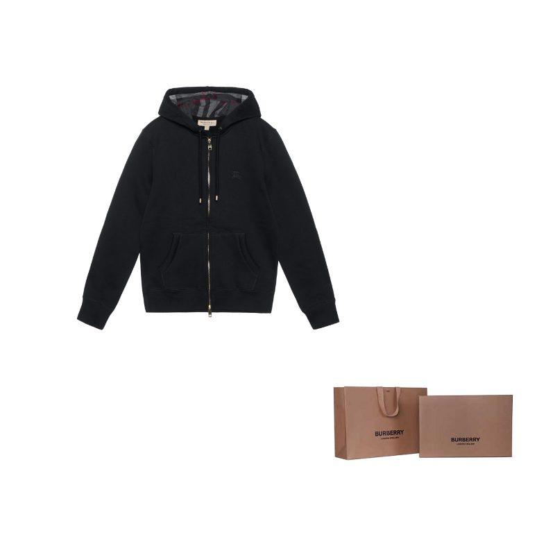 Burberry Men Clarendon Check Hooded Zip-Up Hoodie Black/Grey 40155581