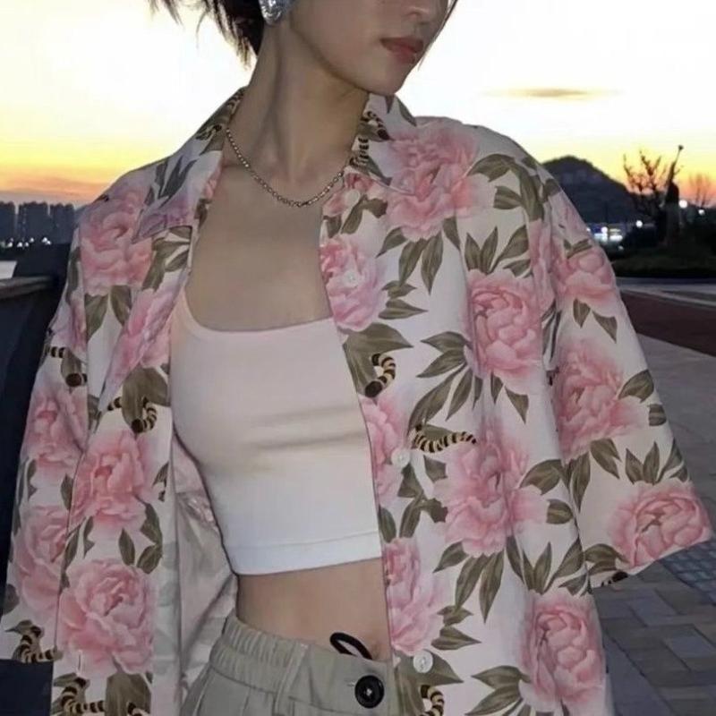 Summer Women's Short Sleeved Shirts Retro Floral Printing Casual Blouse Korean Loose Versatile Ladies Clothing