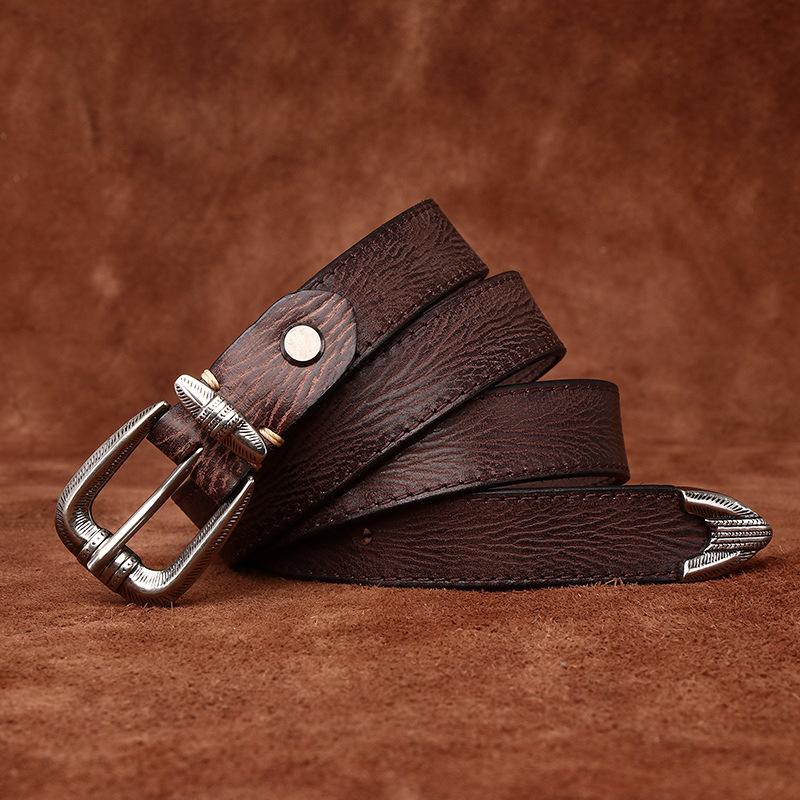 Belte kvinners personlighet Trendy All-Match Retro Preg Ekte Cattlehide Lær Overflate Uformell jeans Pin Spenne Belte Dame