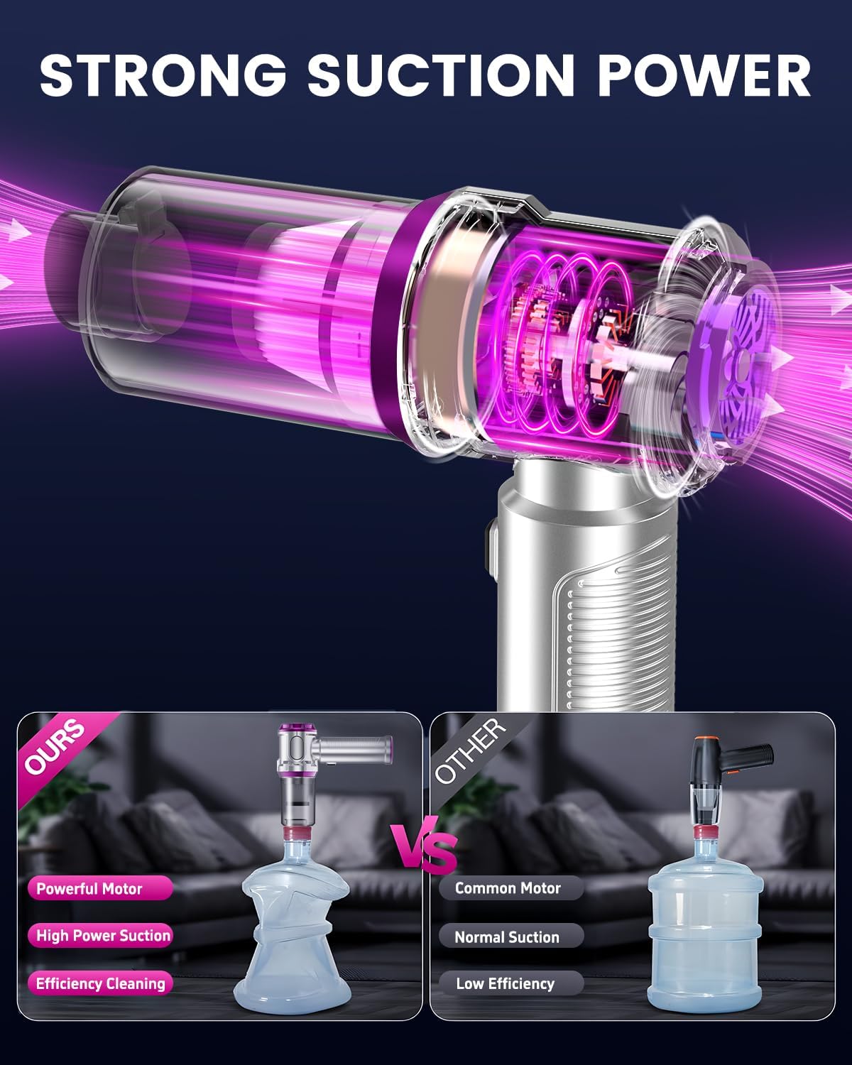 

Pink Car Handheld Vacuum 15000Pa, Cordless Portable Cleaner for Pet Hair & Dust, Lightweight Mini with Battery for Home, Car, Tr United States