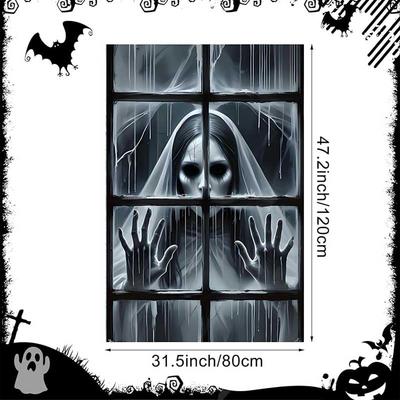 1Pcs Halloween Window Silhouette Decora Halloween Boy Girl Scary Banner Blood Ghost Window Cover Horror Theme Window Poster 2025