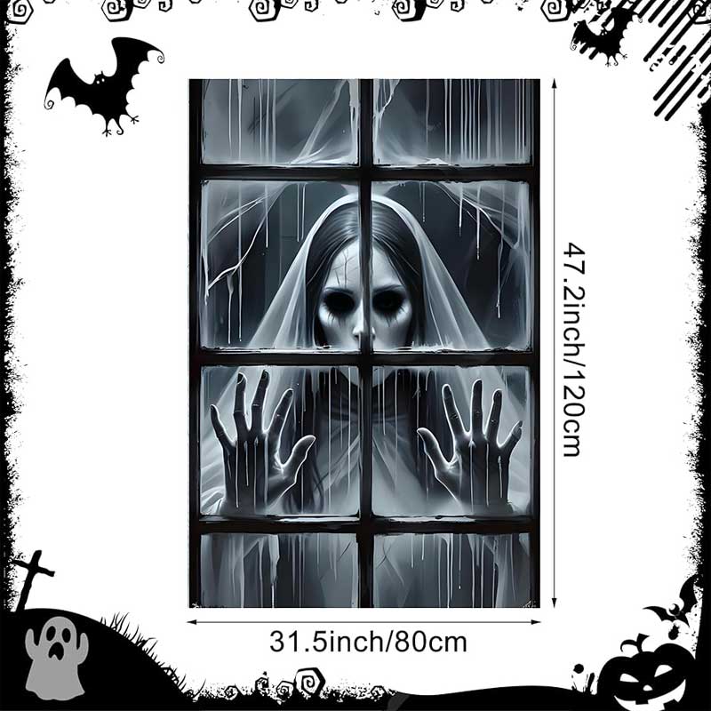 1Pcs Halloween Window Silhouette Decora Halloween Boy Girl Scary Banner Blood Ghost Window Cover Horror Theme Window Poster 2025