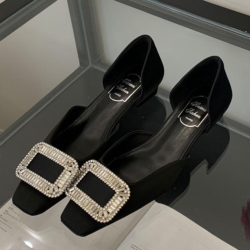 

Fashion Pink Female Slip On Footwear Silk Women Low Heel Shoes Luxury Fashion Rhinestones Wedding Party Ladies Heeled Pumps Shoes 35 чёрный