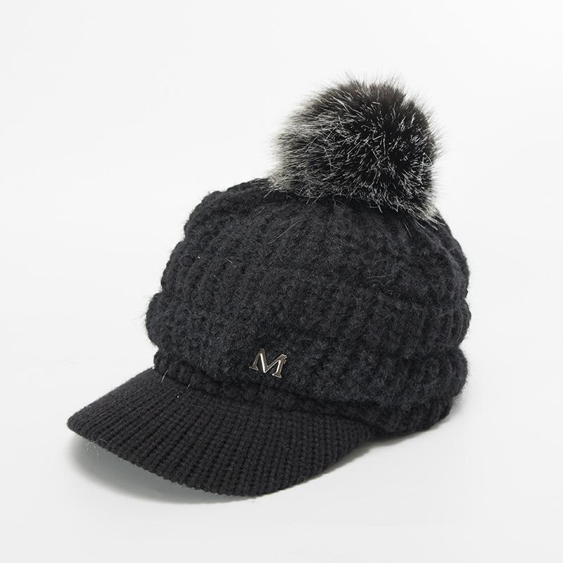 

Женская осенне-зимняя утепленная флисовая шапка с утиным языком, большая вязаная шерстяная шапка OneSize чёрный