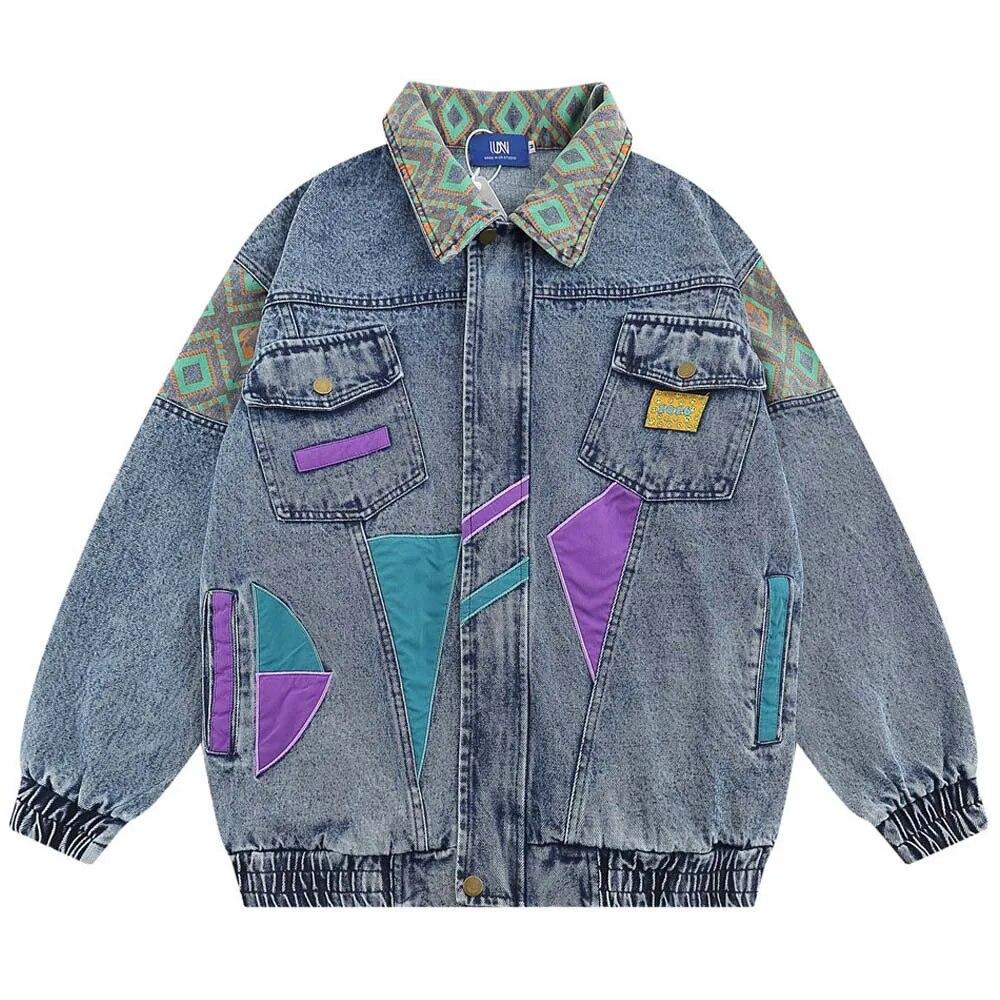 

Hip Hop Cowboy Jacket Men Irregular Denim Patchwork Letter Embroidery Bomber Jackets Street Spring Autumn Coats Unisex 2022