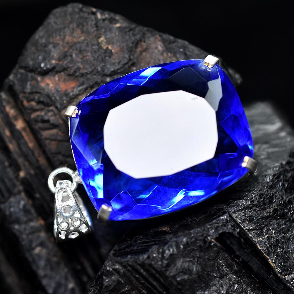 Top Quality 86.5 Ct CERTIFIED Blue Tanzanite 925 Sterling Silver Cushion Pendant MY-PD-123-NS