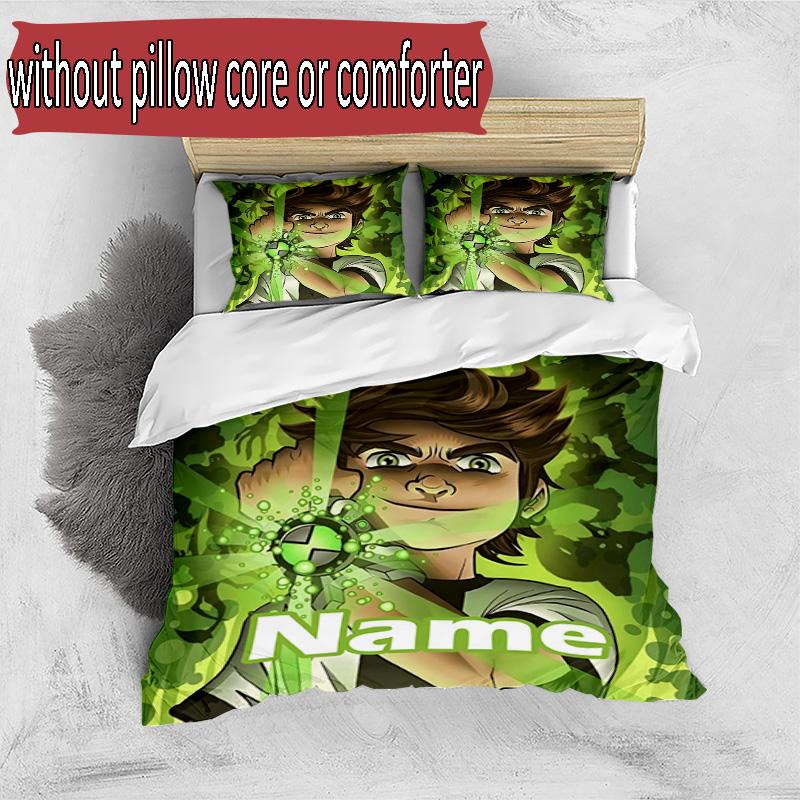 3pcs Duvet Cover Set (1*Duvet Cover + 2*Pillowcase, Without Core), Custom Name Ben 10 Cartoon Pattern Bedding Set, Home Bedroom Decor Gift