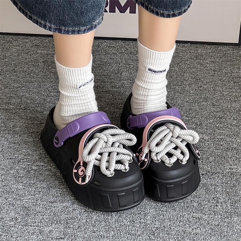 3825 earphones hole shoes women's slippers summer bag head shoes niche personality wear girls beach shoes cool slippers
