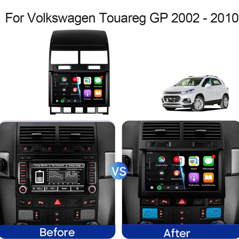 Car Radio Android 14 Carplay Auto For Volkswagen Touareg GP 2002 - 2010 Navigation GPS Multimedia Player Stereo Video wifi+4G BT