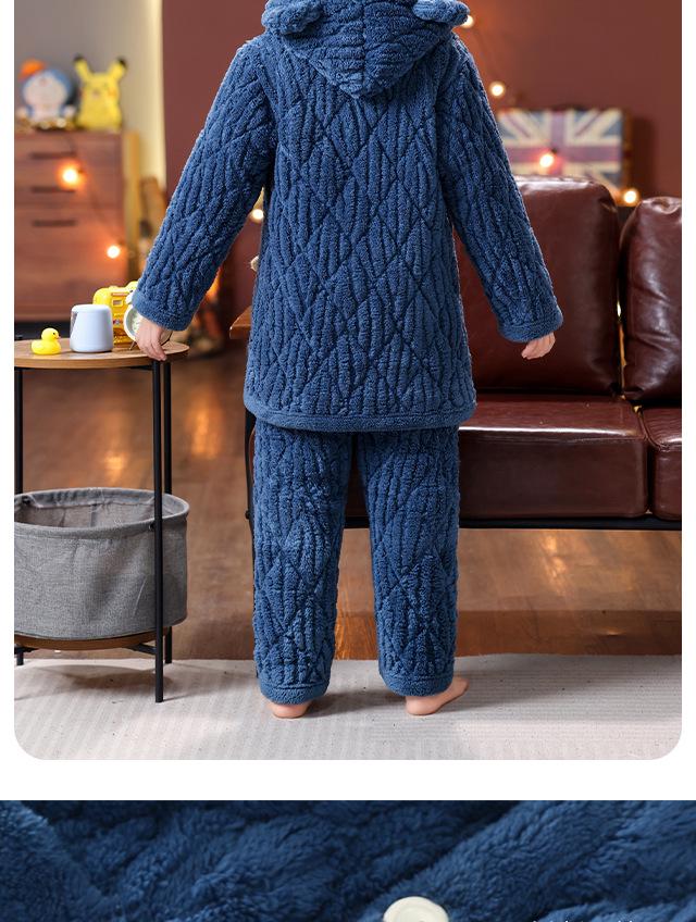 Winter Kids' Flannel Pajamas: Boys & Girls Coral Fleece, Velvet-Lined, Three-Layer Quilted Parent-Child Sleepwear