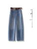 High Waist Light Blue Curved Knife Women's Jeans - Spring/Autumn 2026 Collection, Tummy Concealing Fashionable Wide-Leg Loose Fit.