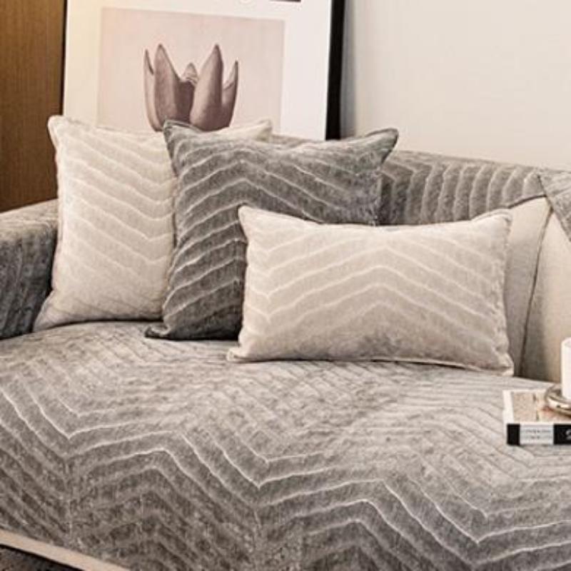 Uniwersalna antypoślizgowa mata na sofę czterosezonowa Minimalistyczna nowoczesna wysokiej klasy poduszka do siedzenia Lekka luksusowa szara narzuta na sofę do salonu, tkanina narzutowa